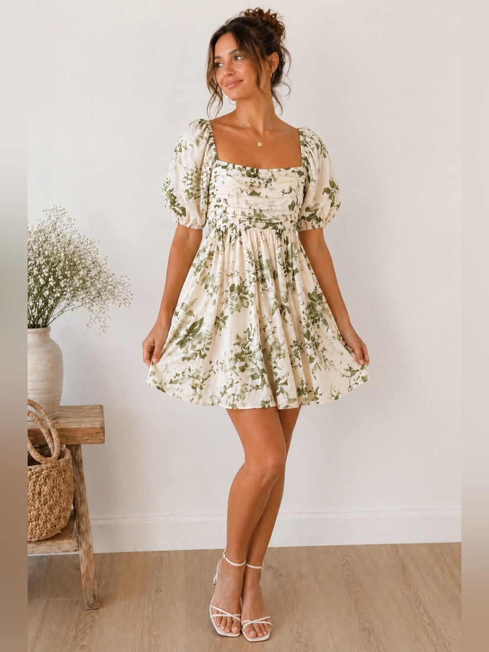 Blu Pepper Floral Mini Dress Puff Sleeve Cottagecore Smocked Back Medium